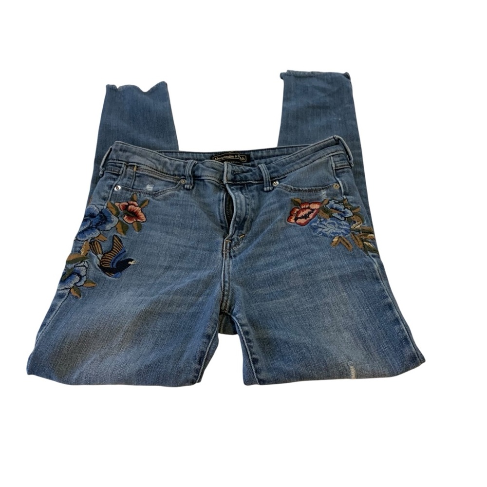 Vtg Abercrombie & Fitch embroidered denim jeans Signature Collection slim fit 27